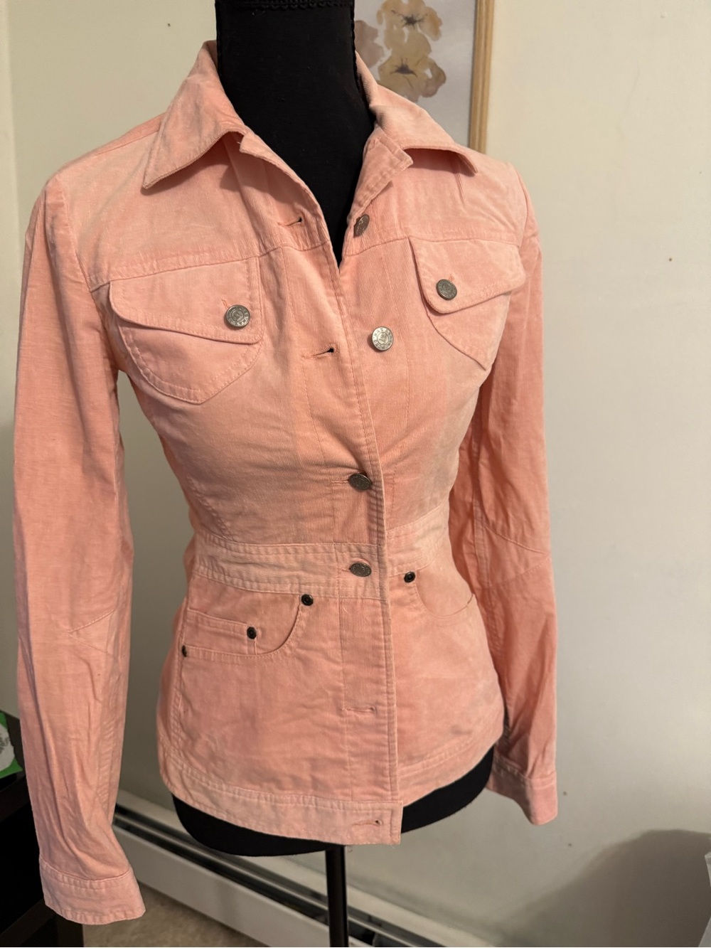 BCBG Max Azria Jeans XS Pink Corduroy Fitted Utility Jacket Y2K